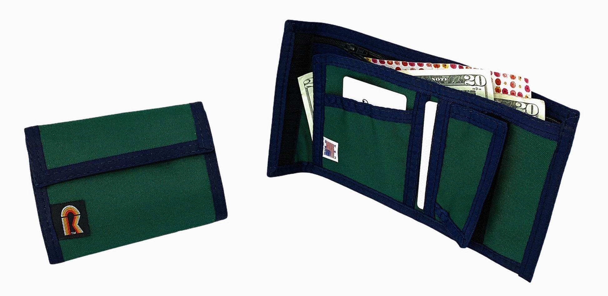 California Bifold Wallet with Inside Hook & Loop Pocket - LIMITED SUPPLY - 12JP - Hunter Green w/ Dark Navy Blue Trim image