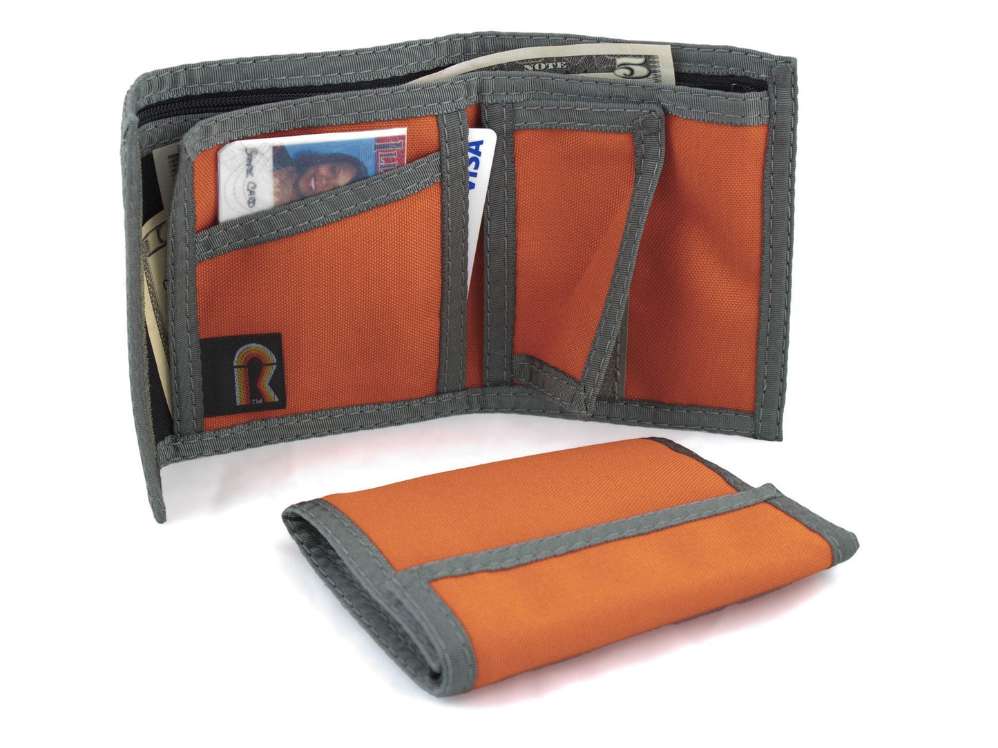 California Bifold Wallet with Inside Hook & Loop Pocket - 12PL - Orange w/Foliage Trim image