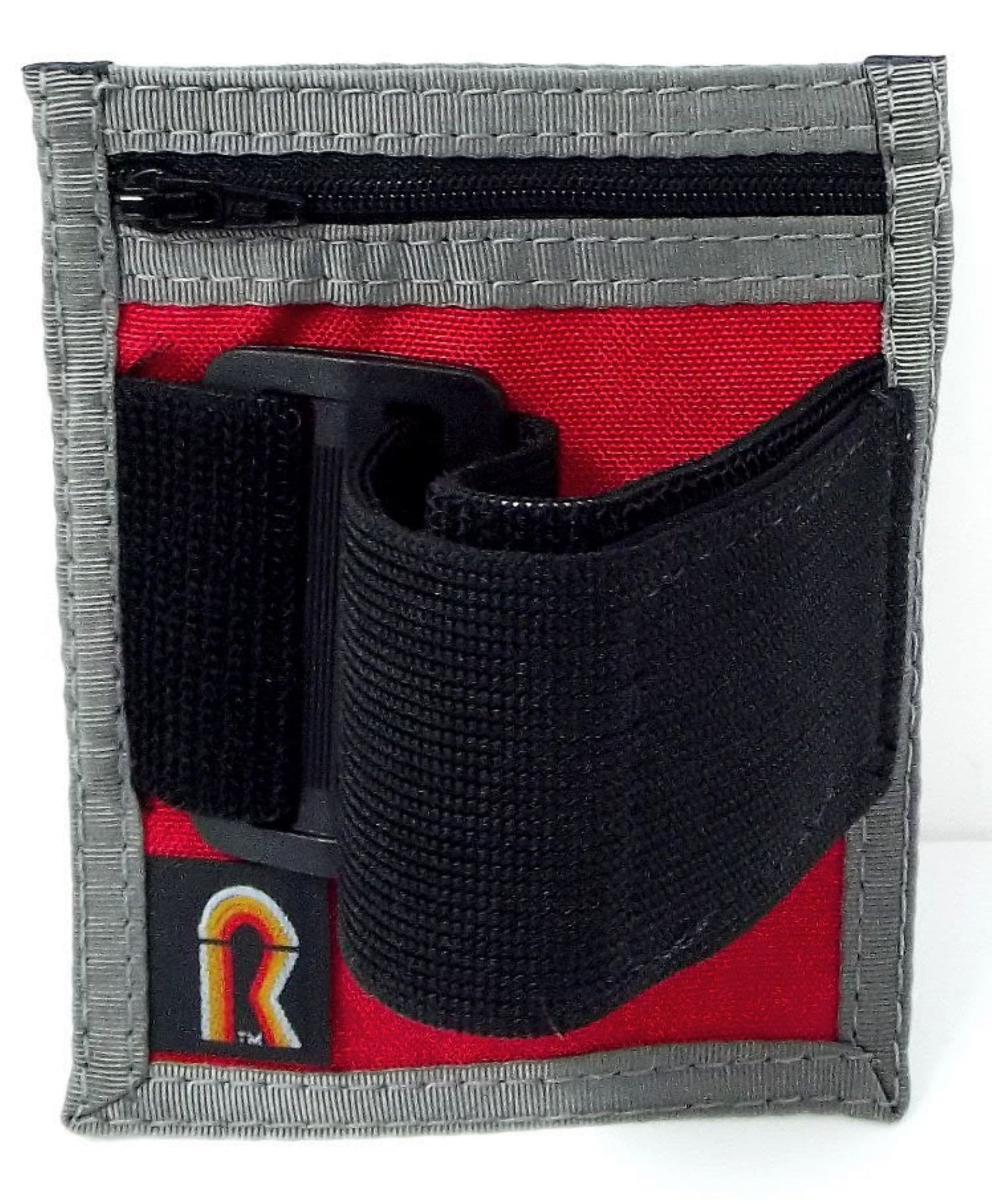 Armband Nylon Adjustable ID/Badge Holder w/Zipper Pouch. Medium. Made in USA. - 88IDAB-M - Red w/Gray Trim image
