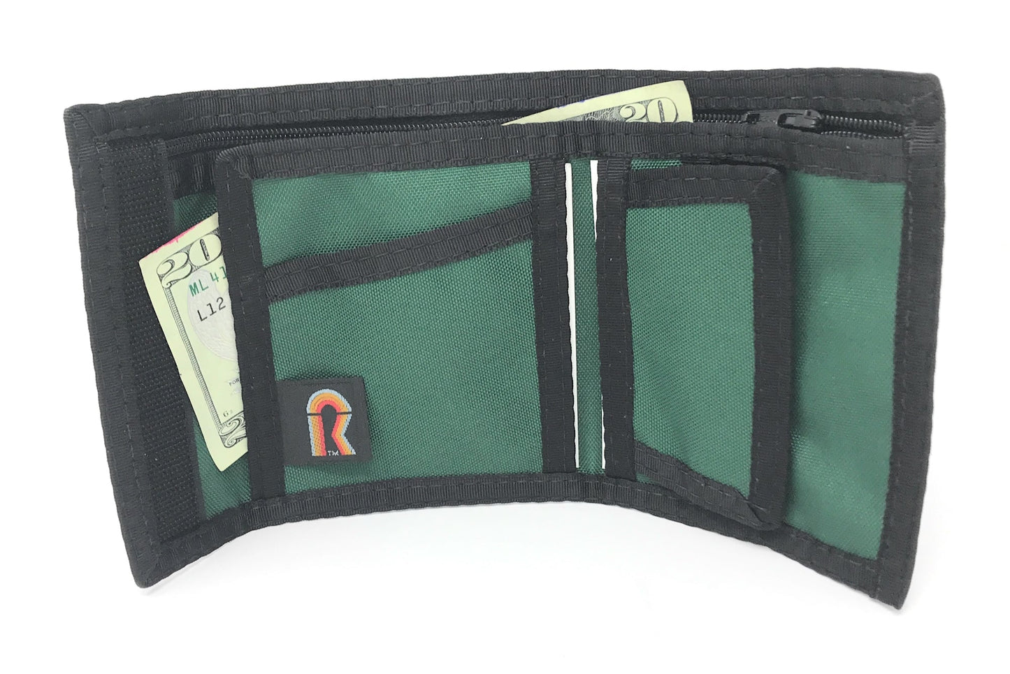 California Bifold Wallet with Inside Hook & Loop Pocket - 12PL - Hunter Green w/Black Trim image