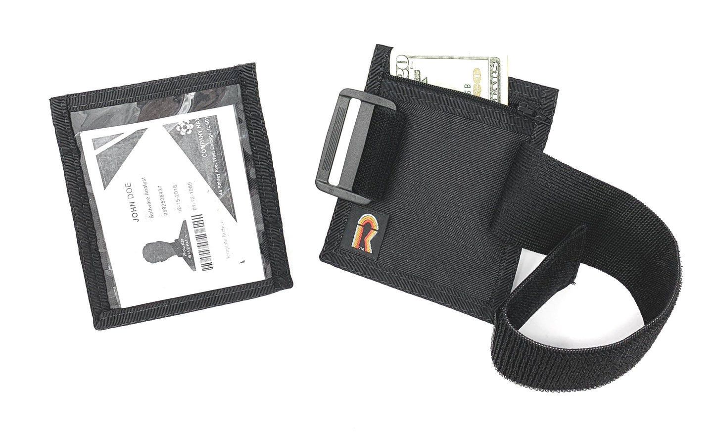 Armband Nylon Adjustable ID/Badge Holder w/Zipper Pouch. Medium. Made in USA. - 88IDAB-M - Black image