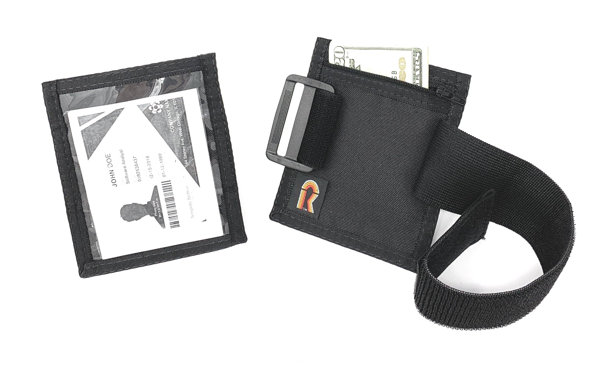 Armband Nylon Adjustable ID/Badge Holder w/Zipper Pouch. Medium. Made in USA. - 88IDAB-M - Black image