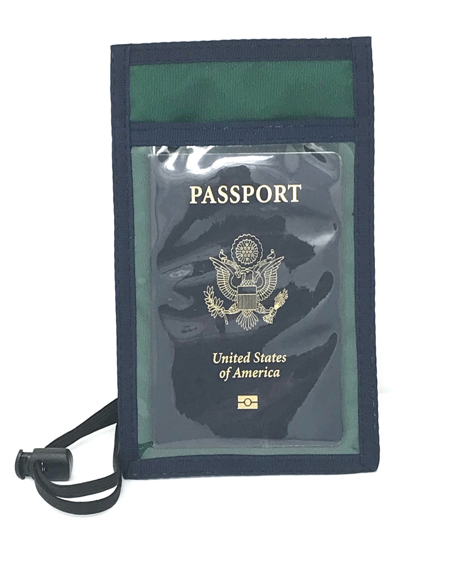 LUZ Passport Holder w/RFID Protection and Cell-Phone Pocket - Hunter Green w/Navy Blue Trim image
